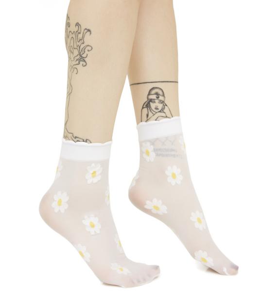 White Daisy Sheer Ankle Socks Dolls Kill