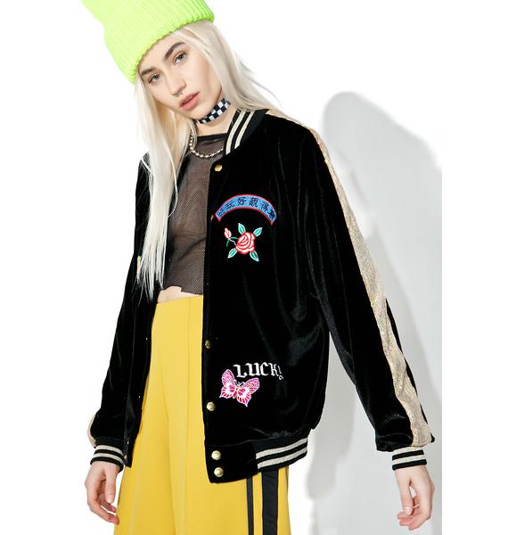 Jaded London Embroidered Velvet & Sequin Bomber Jacket | Dolls Kill
