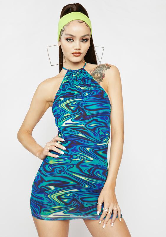 Abstract Swirl Women/'s Halter Dress
