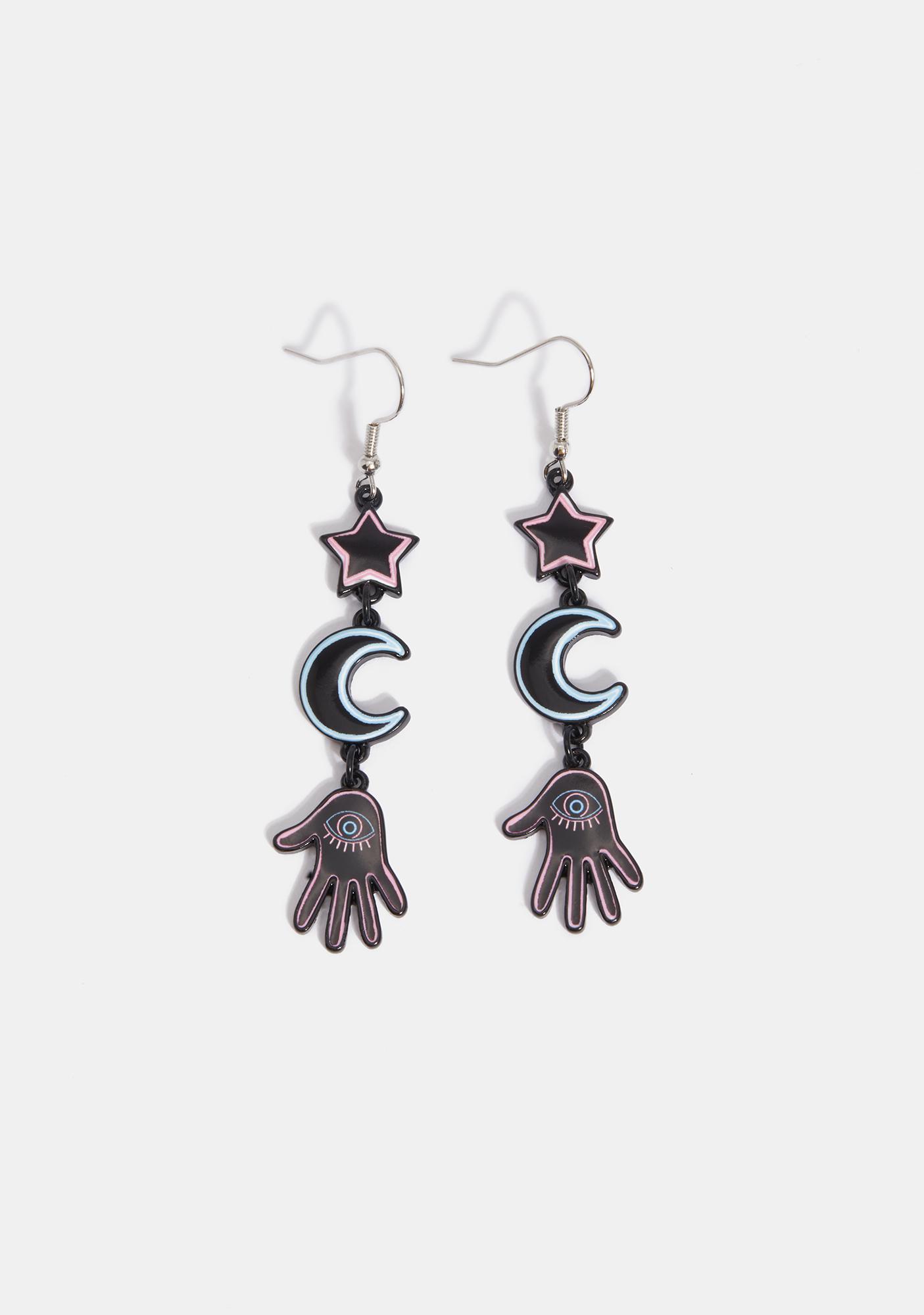 Star Moon And Palm Drop Earrings Black Dolls Kill