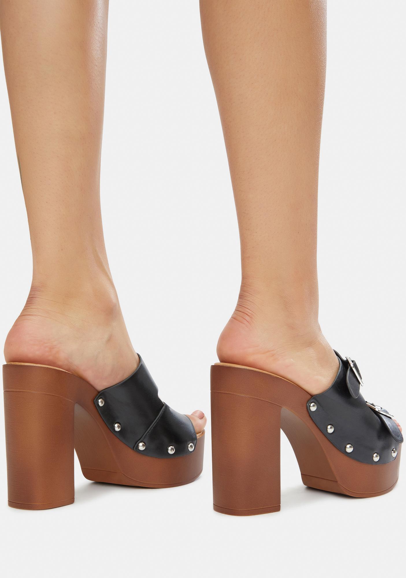 Faux Leather O Ring Studded Platform Heels - Black | Dolls Kill