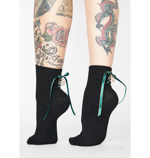 Lace Up Charm Ankle Socks Black Dolls Kill