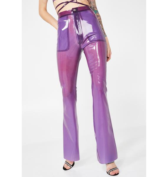 pink latex flare pants