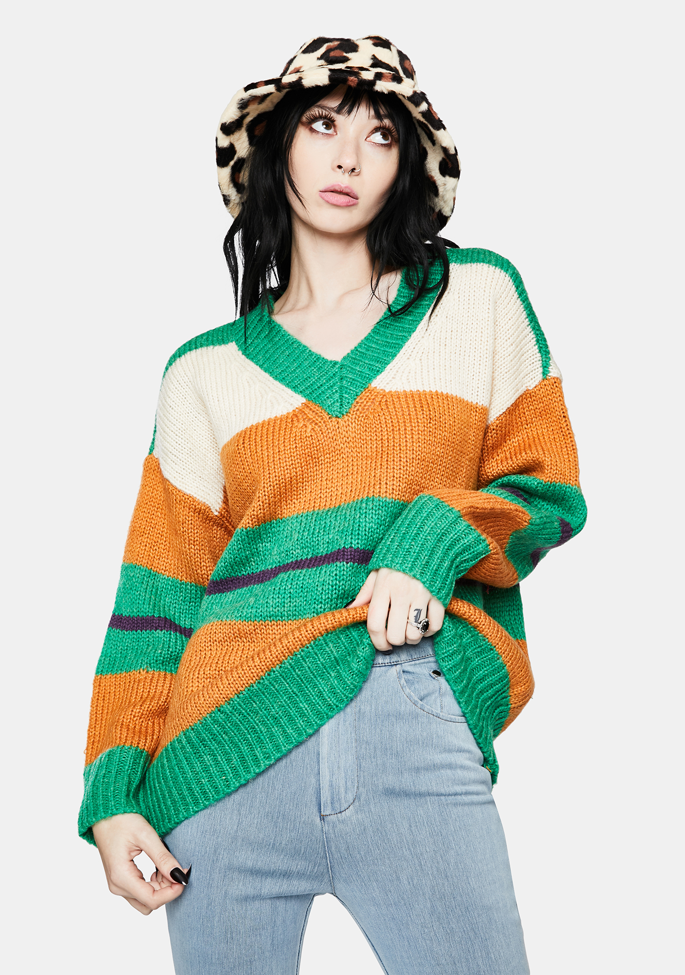 Emerald Foxy Fire Striped Sweater | Dolls Kill