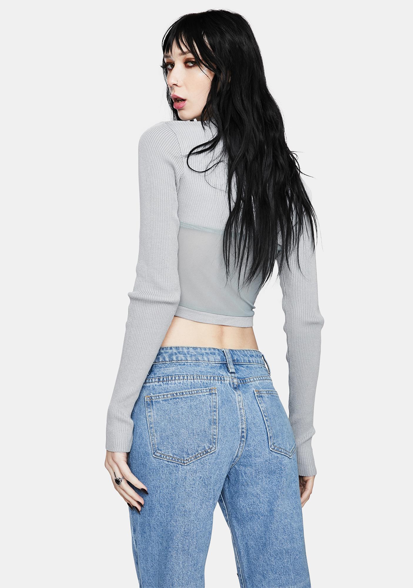 Mesh Paneled Underbust Long Sleeve Top - Gray | Dolls Kill