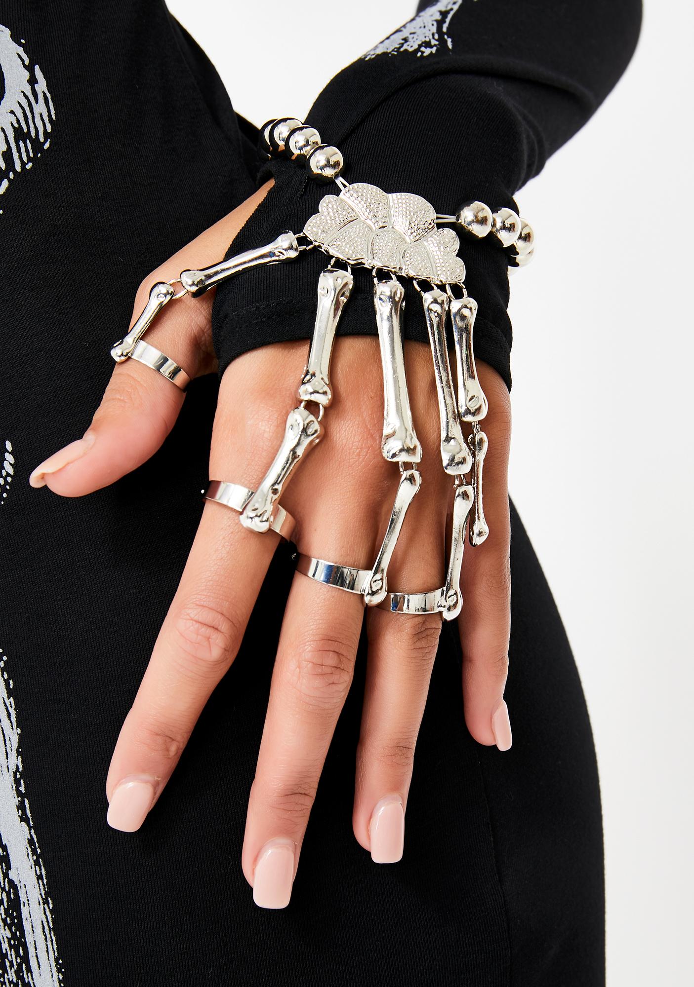Vintage Skeleton Ring Hand Bracelet Bones Goth Human Jewelry Chrome |  Grailed
