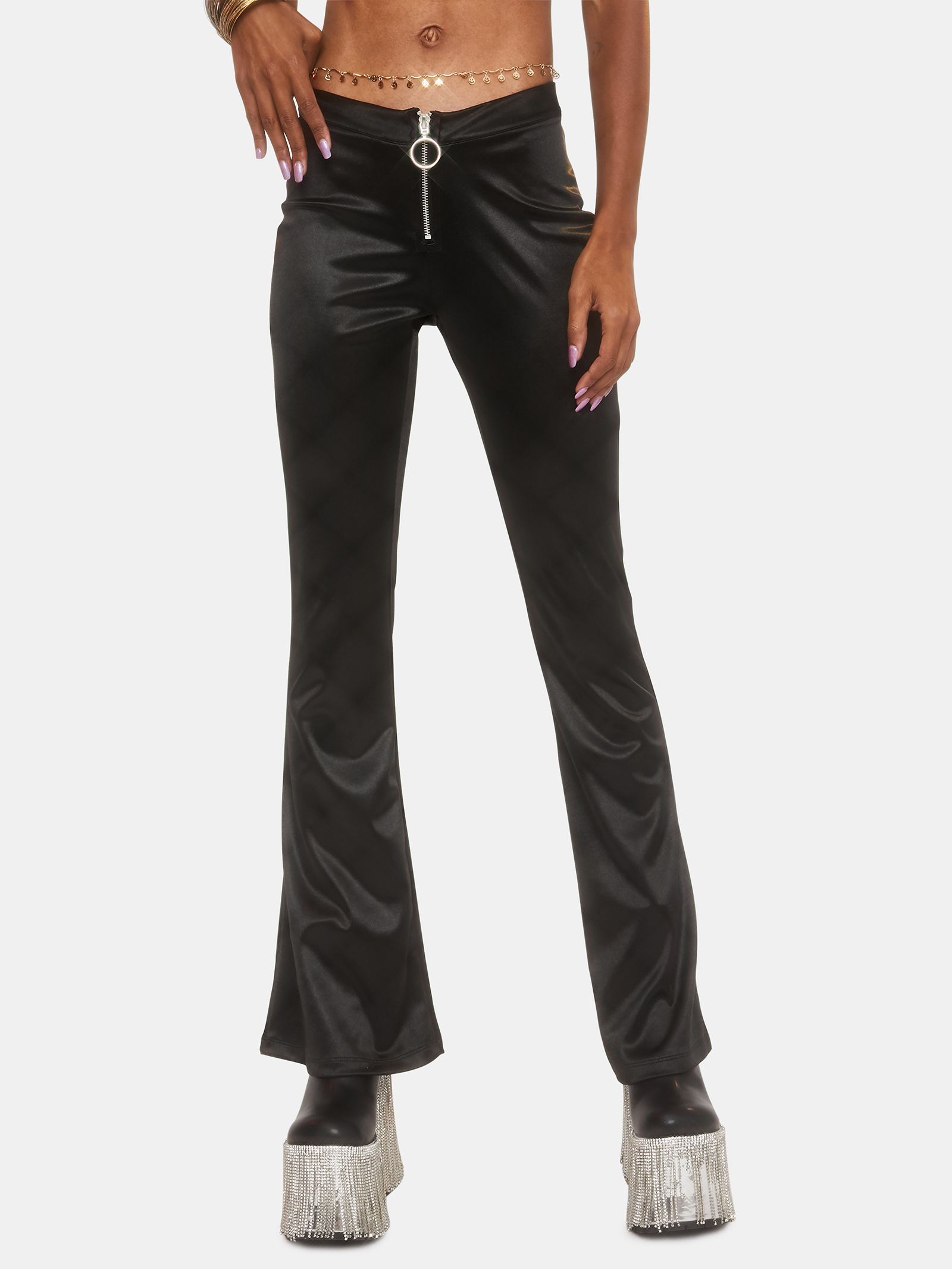 Club Exx Satin Bootcut Flare Pants - Black | Dolls Kill