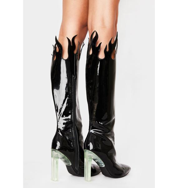 Horoscopez Flame Patent Boots - Black | Dolls Kill