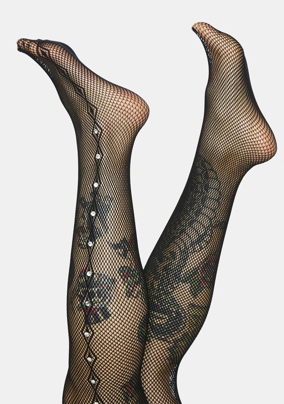 all over rhinestone fishnet tights