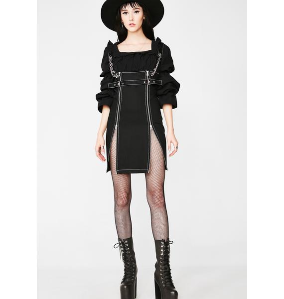 black denim dress zipper front