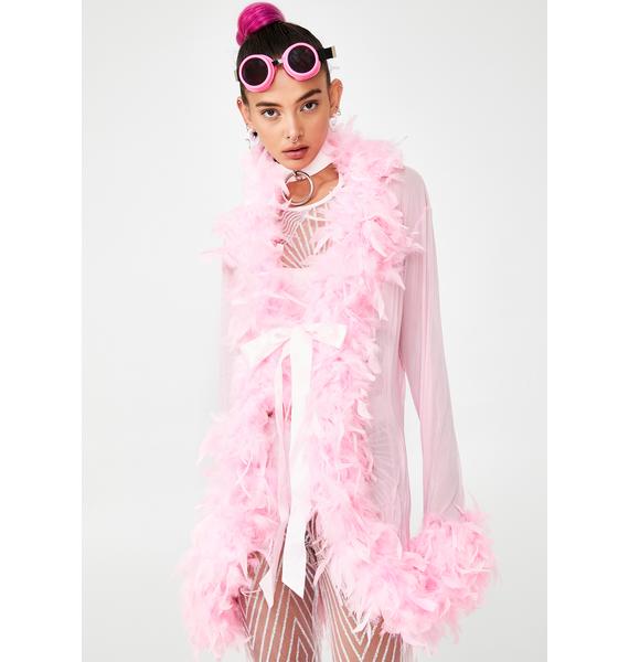 pink robe with feathers