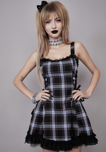 widow plaid lace up dress