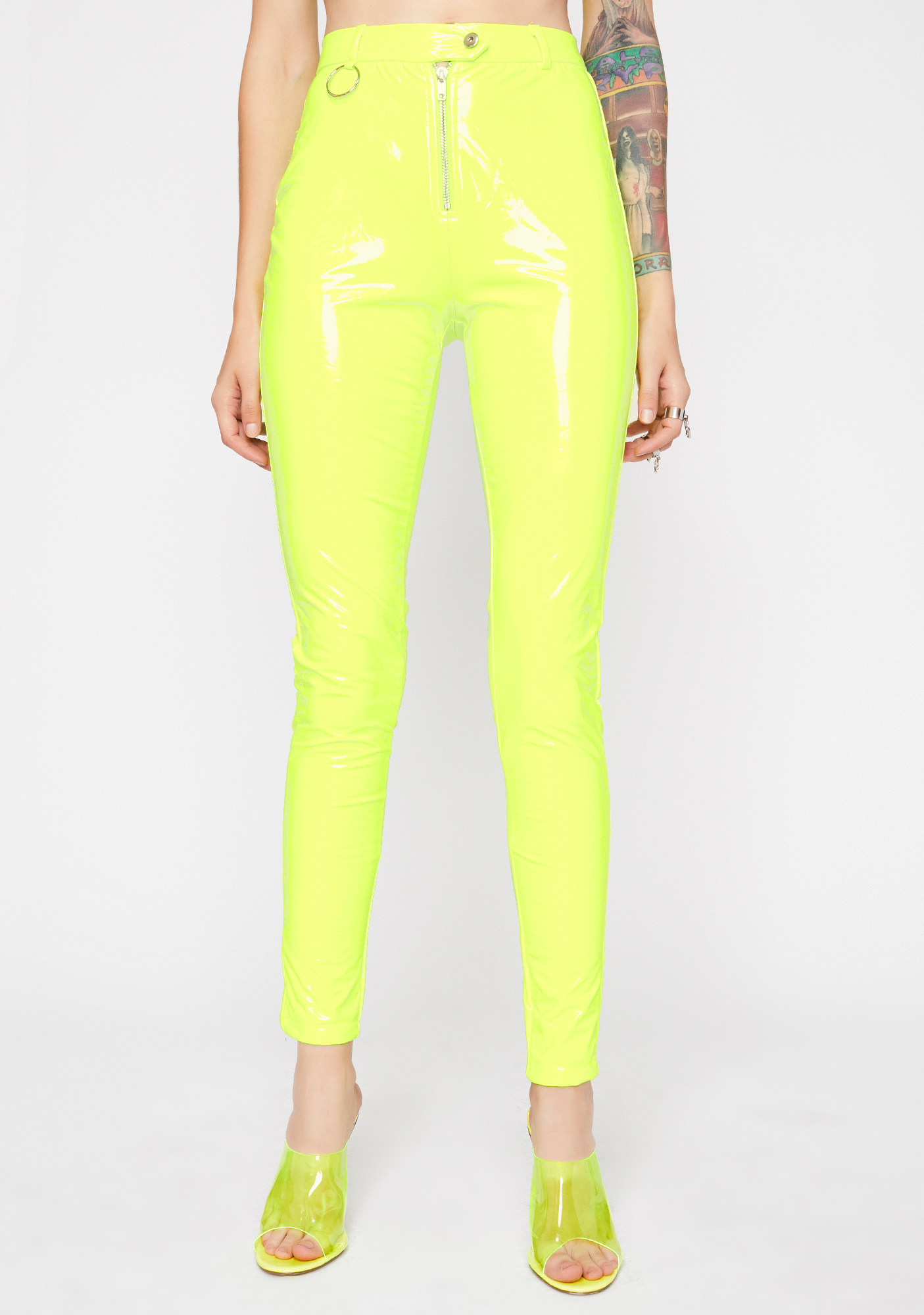 Neon Yellow Vinyl Skinny Pants | Dolls Kill