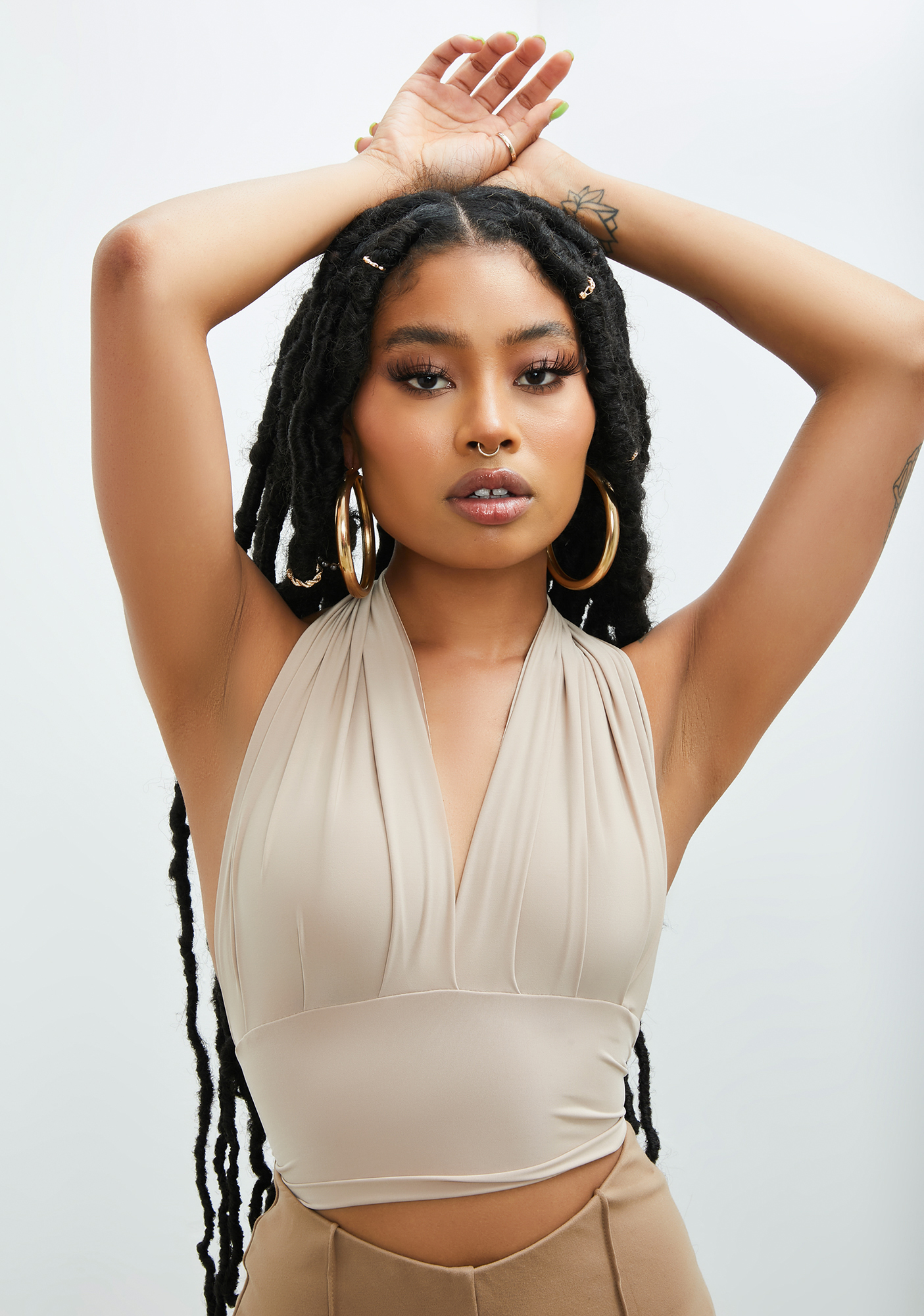 Open Back Halter Top Tan Dolls Kill