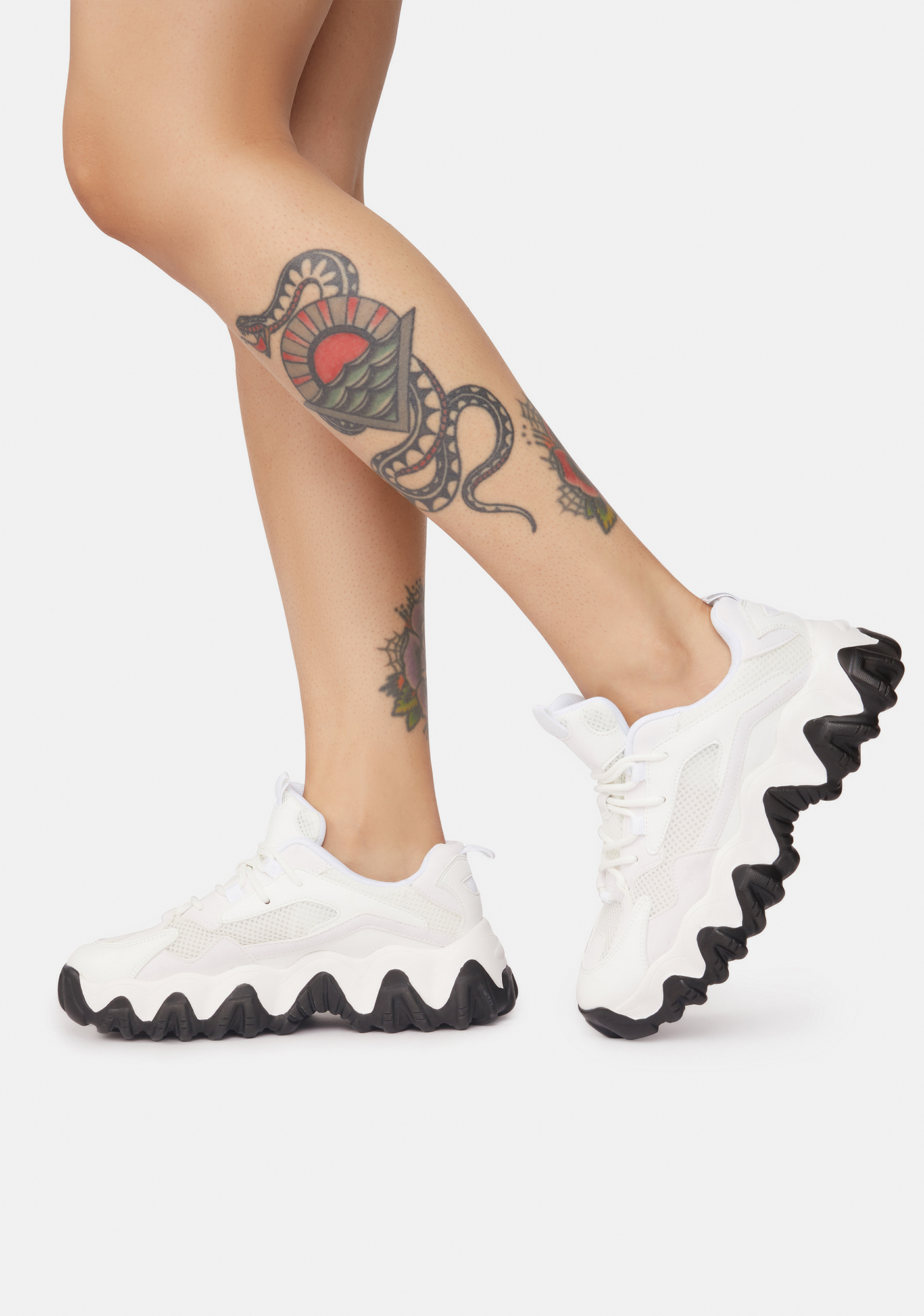 Faux Leather Chunky Sole Active Sneakers - White | Dolls Kill