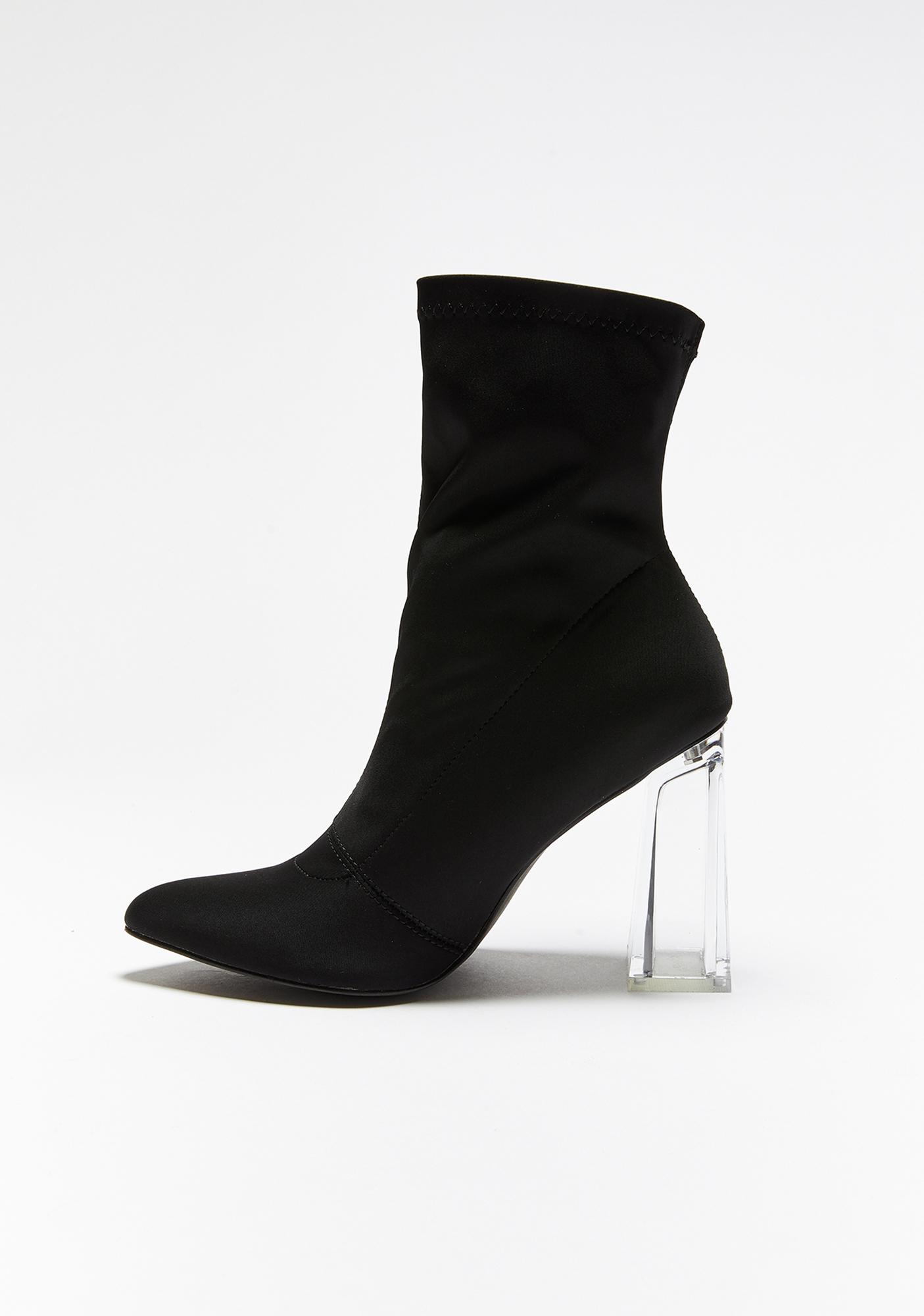 black sock boots clear heel