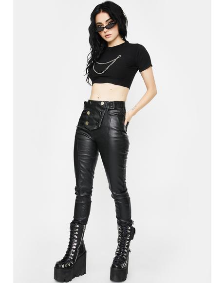 Military Vegan Leather Skinny Pants