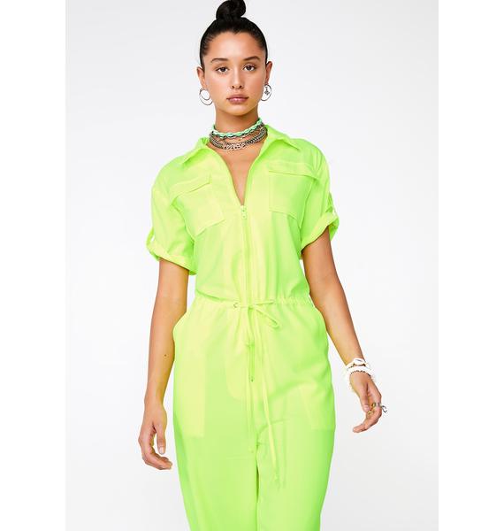 Neon Jumpsuit Cargo Short Sleeve Yellow Dolls Kill