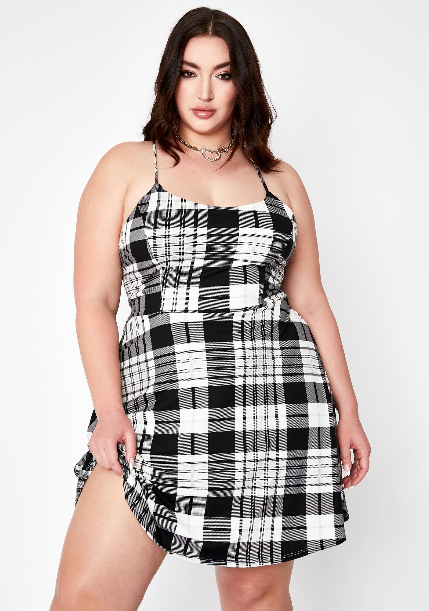 plus size black and white checkered dress