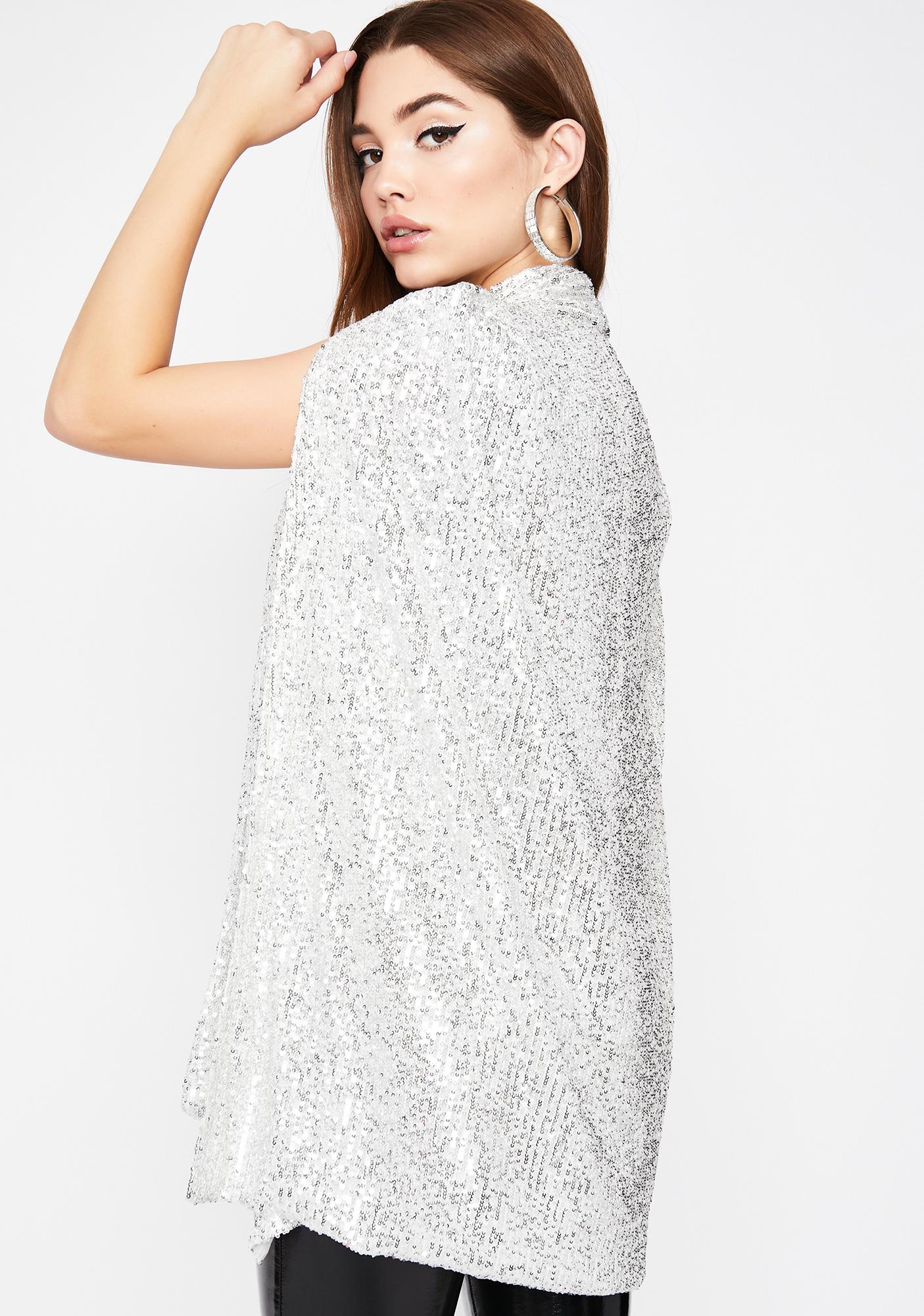 Silver Sequin Shoulder Pad Blazer Cape Dolls Kill