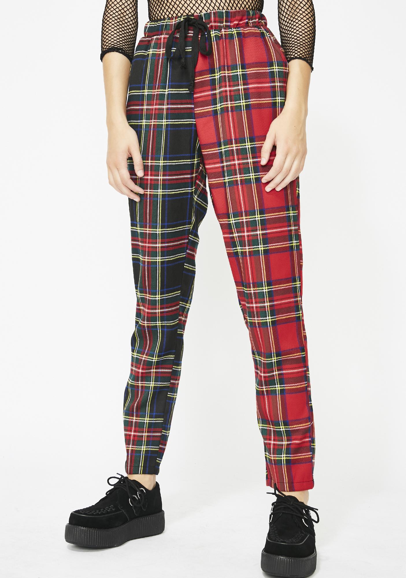 plaid joggers red