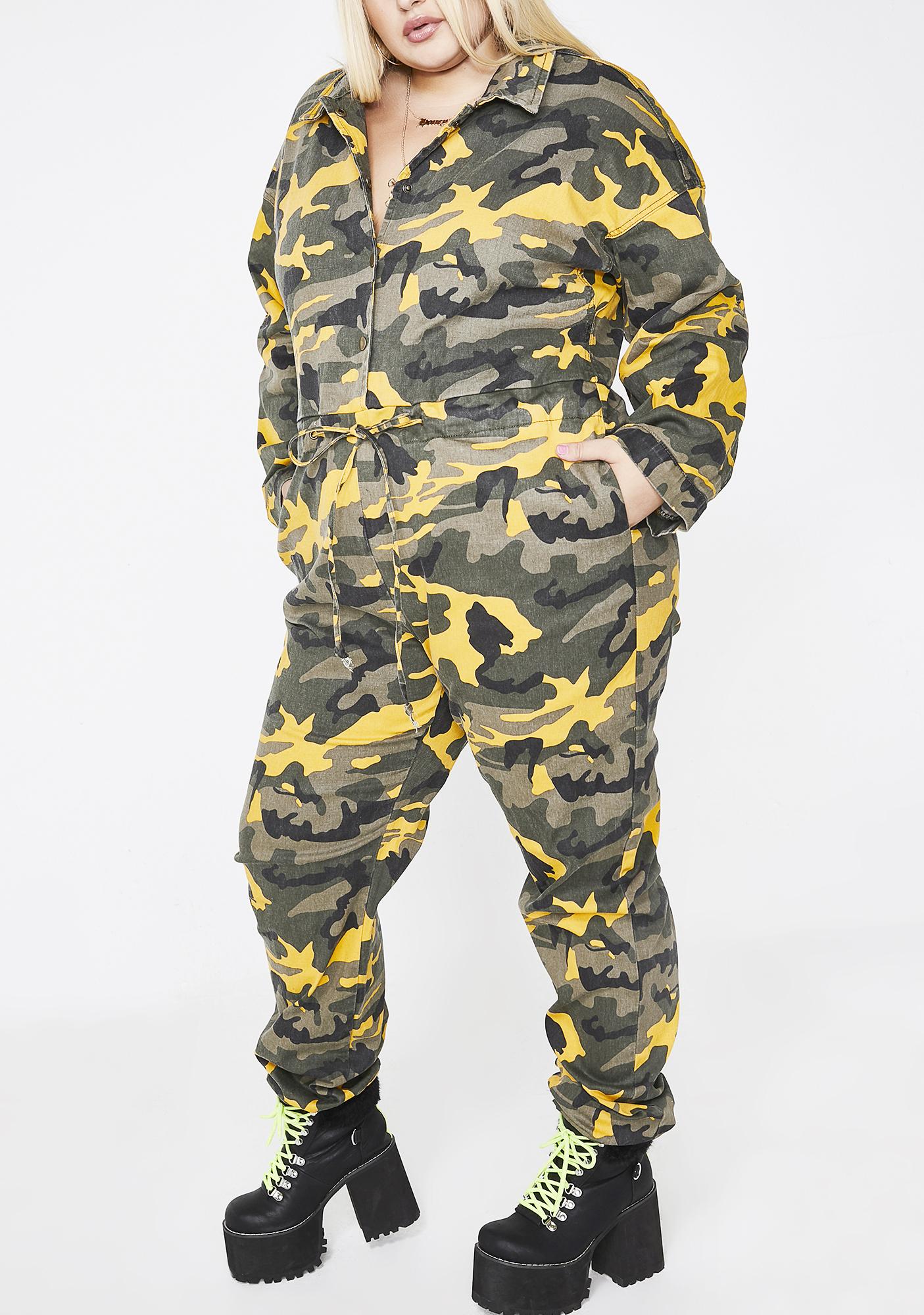 yellow camo jumpsuit