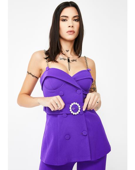 Purple Suit Top With Chain Strap Detail