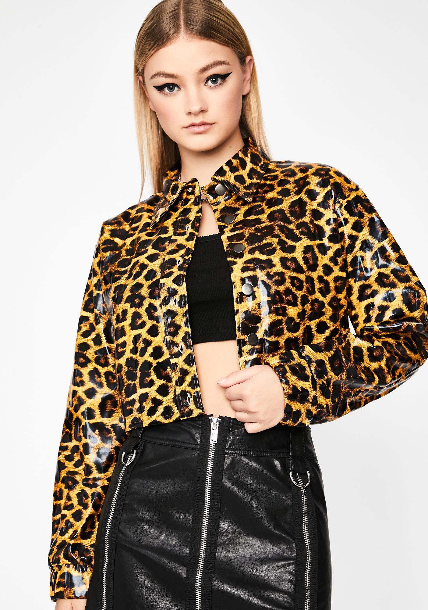 Leopard Print Shiny Vinyl Puffer Jacket | Dolls Kill
