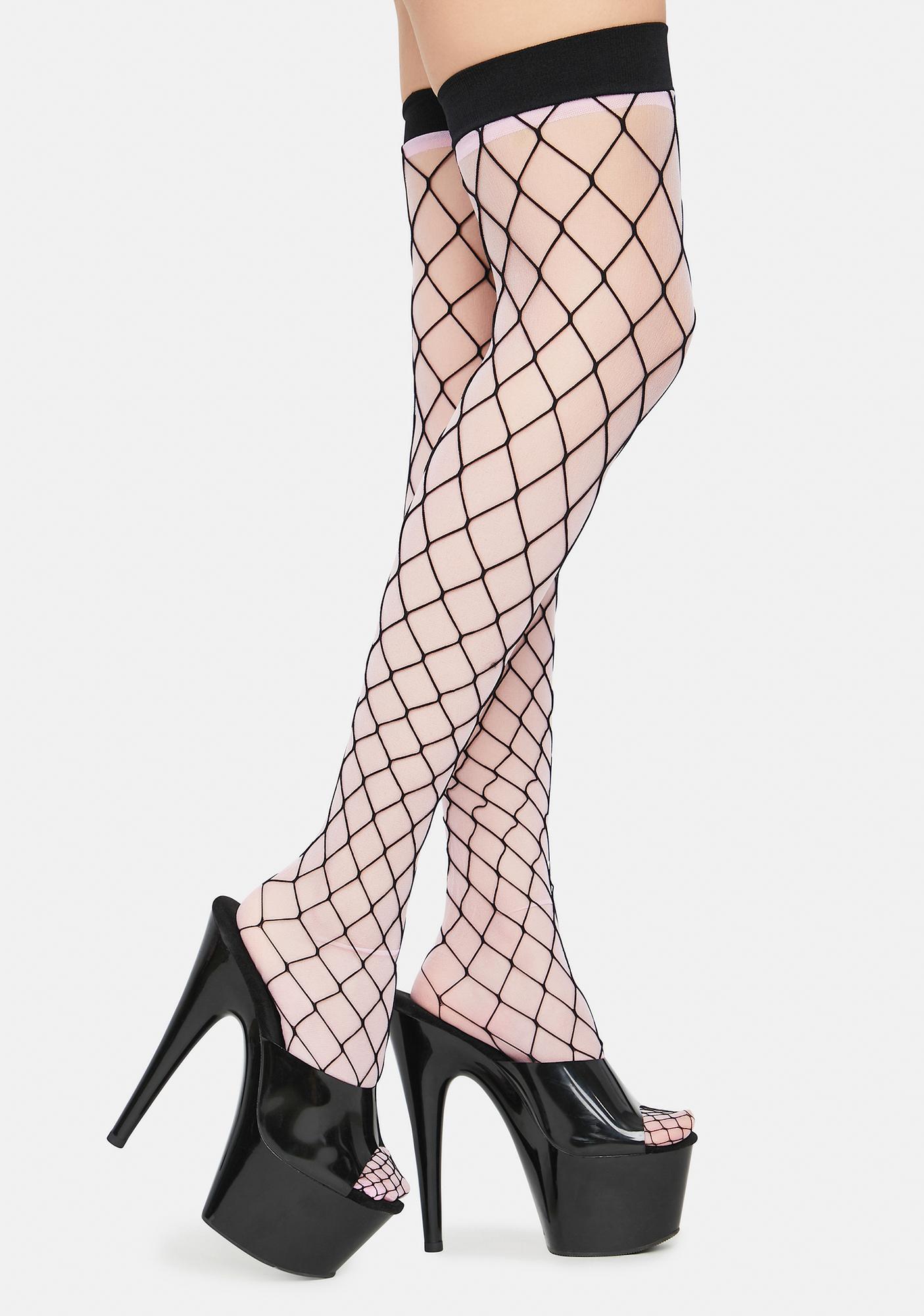 Next Level Diamond Fishnet Thigh Highs Dolls Kill