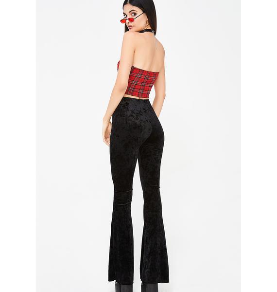 black velvet flared trousers