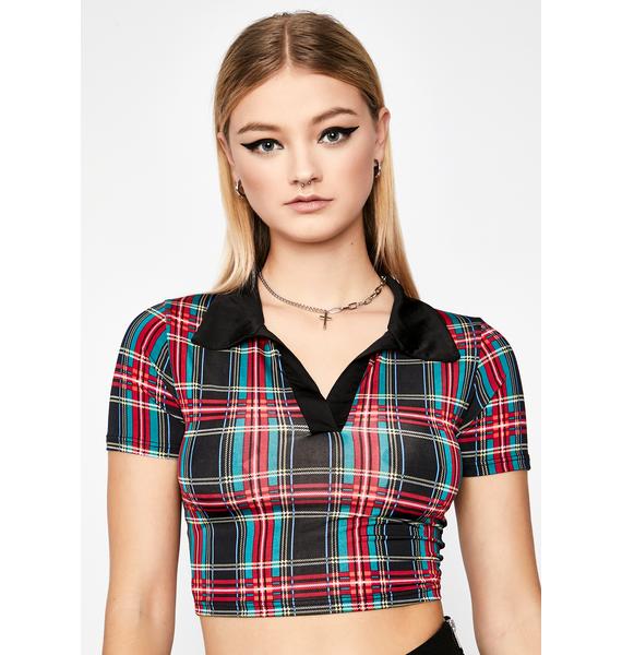 plaid collared crop top