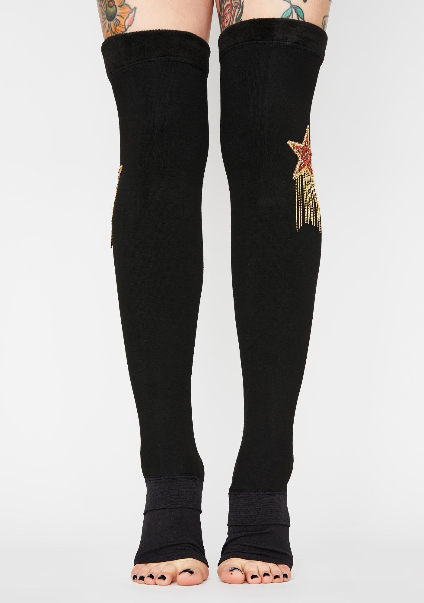 Embroidered Star Thigh High Socks