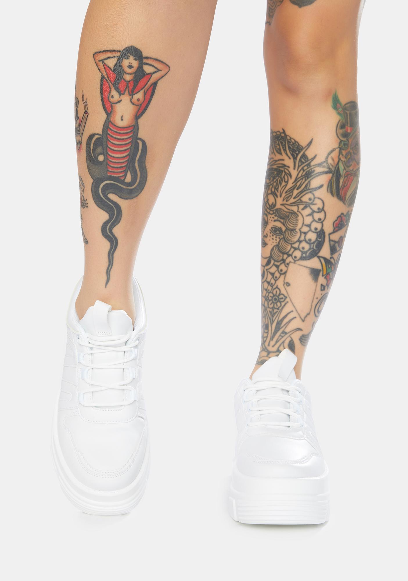 Faux Leather Lace Up Platform Sneakers - White | Dolls Kill