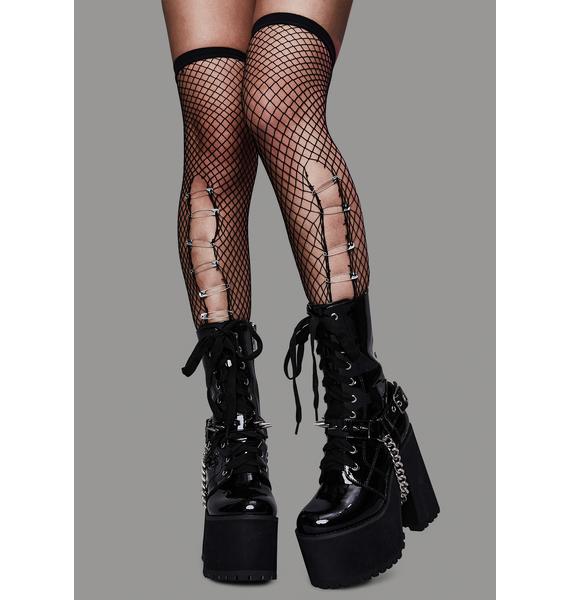 fishnet knee highs boots