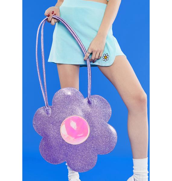 Delia's Oversized Glittery Flower Tote Bag Purple Dolls Kill