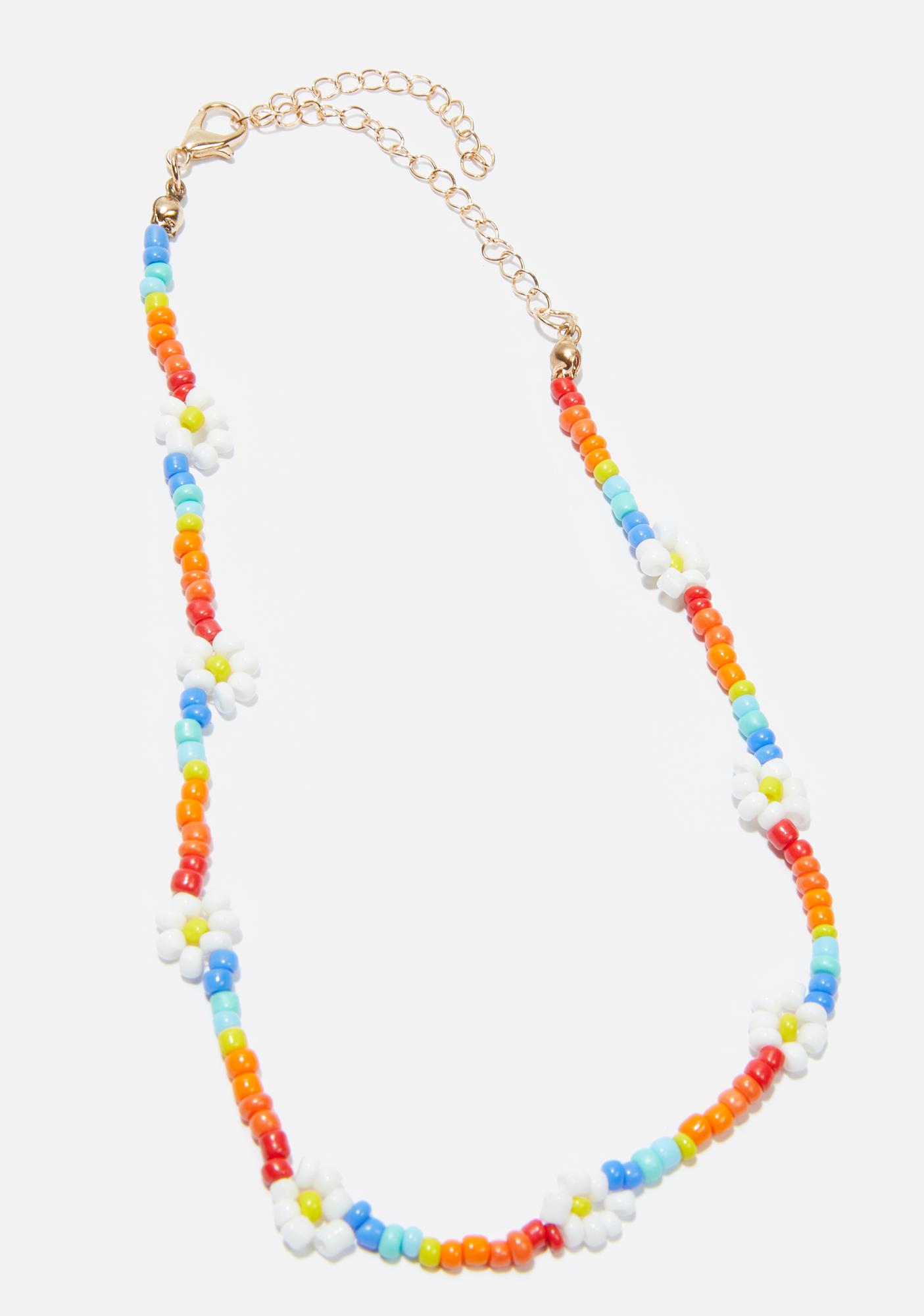 Rainbow Beaded Flower Bracelet | Dolls Kill