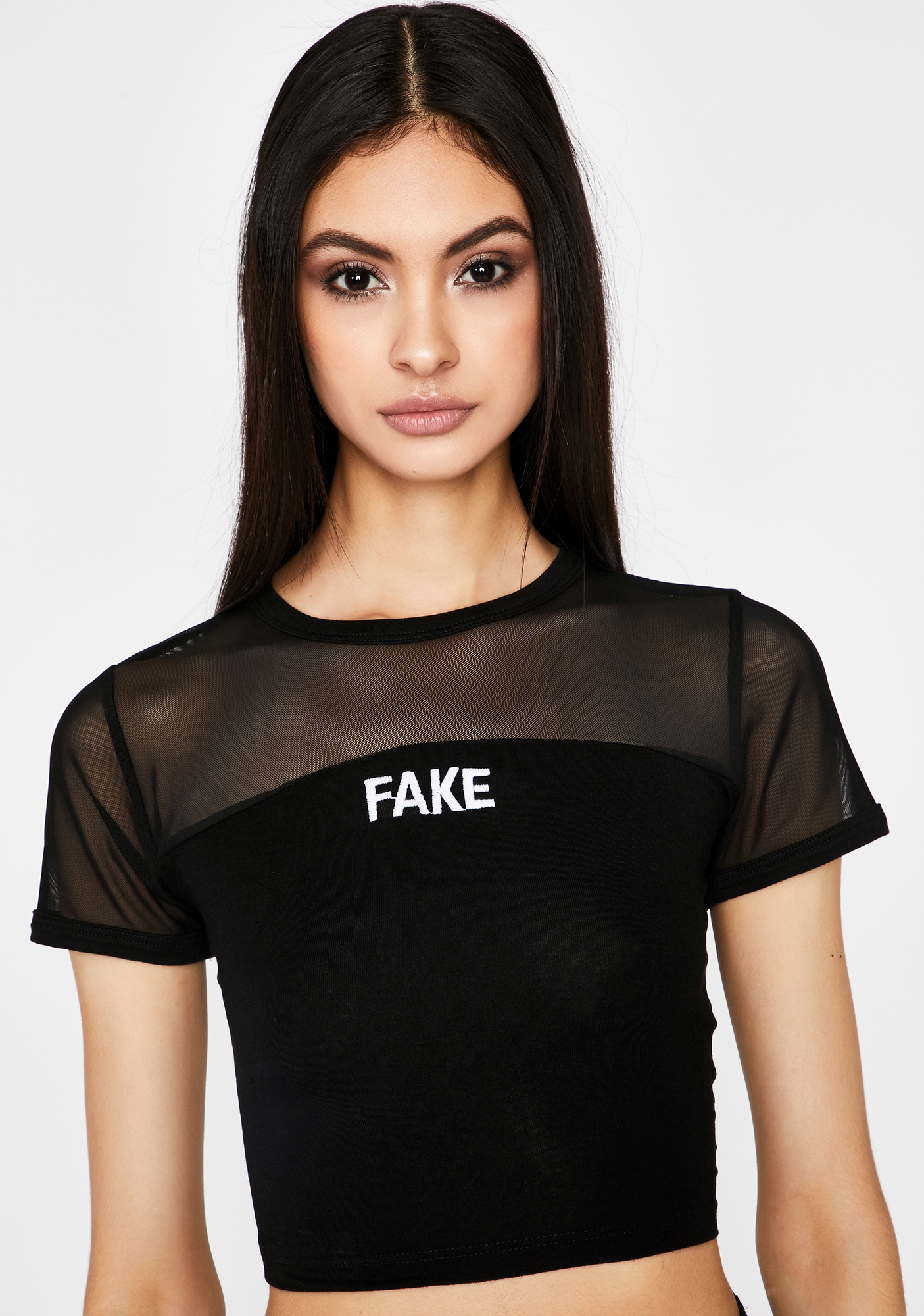 Black Mesh Panel Fake Crop Top Dolls Kill