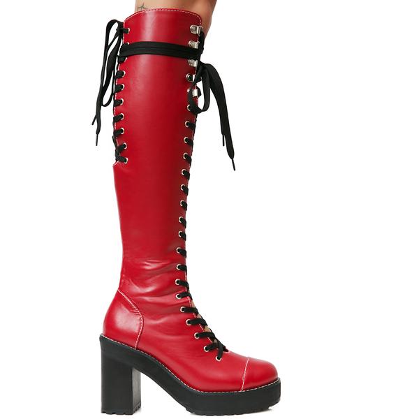 red lace boot
