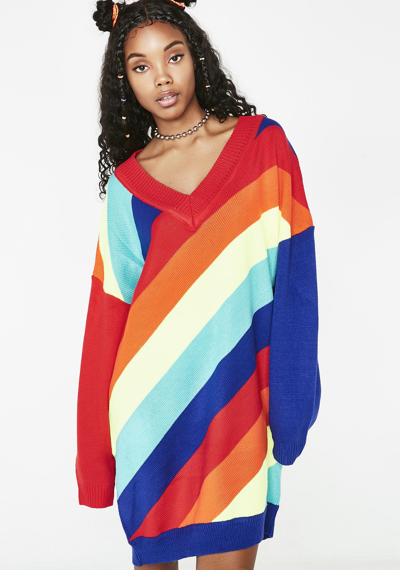 Diagonal Rainbow Sweater Dress | Dolls Kill