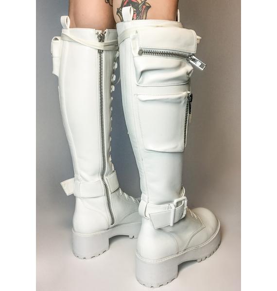 Current Mood Pocket Knee High Combat Boots - White | Dolls Kill