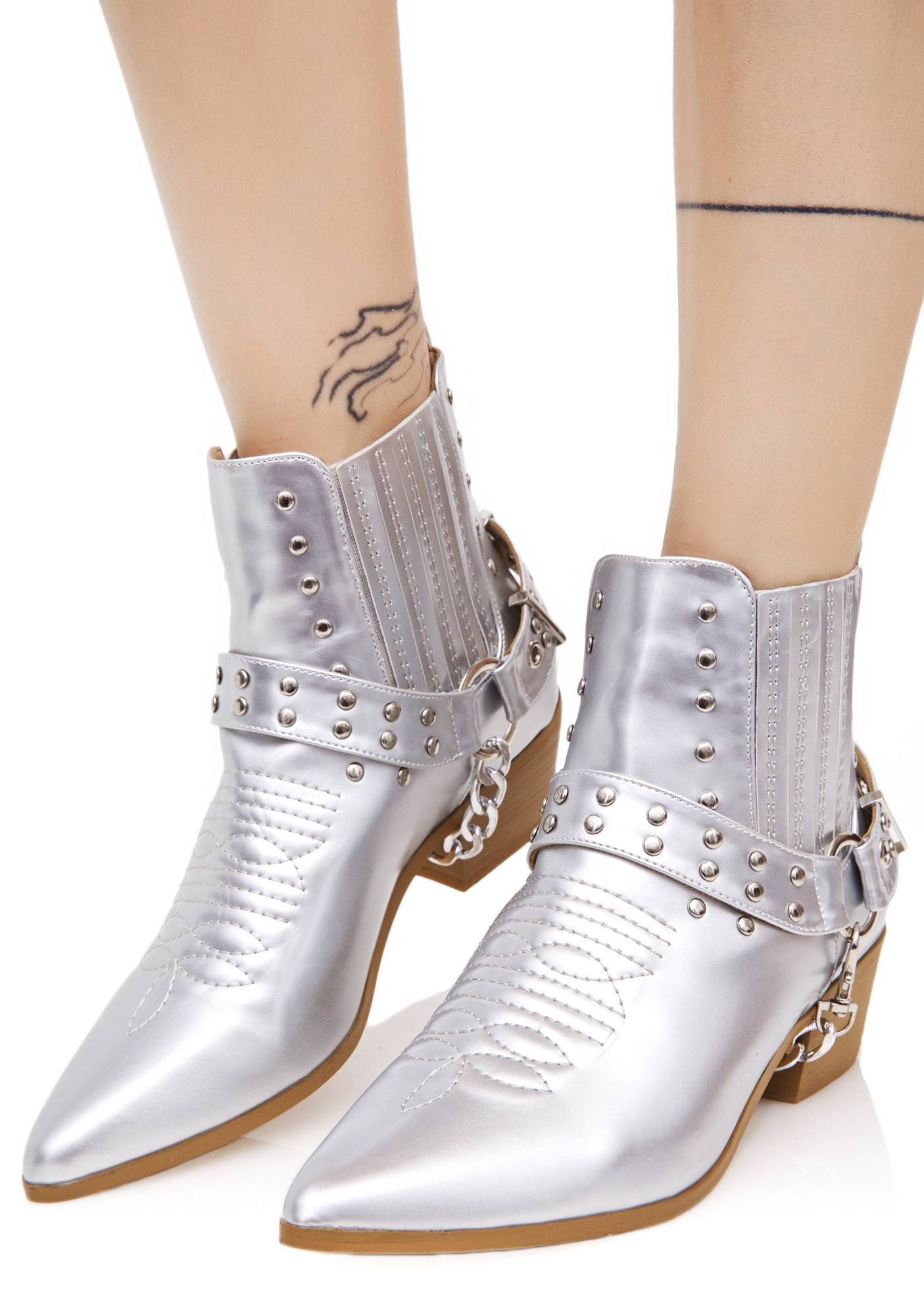 silver western ankle boots