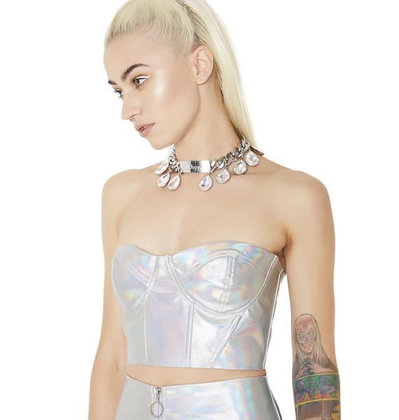 Metallic Cropped Silver Bustier Top | Dolls Kill