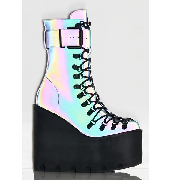 Club Exx Rainbow Reflective Traitor Platform Boots | Dolls Kill