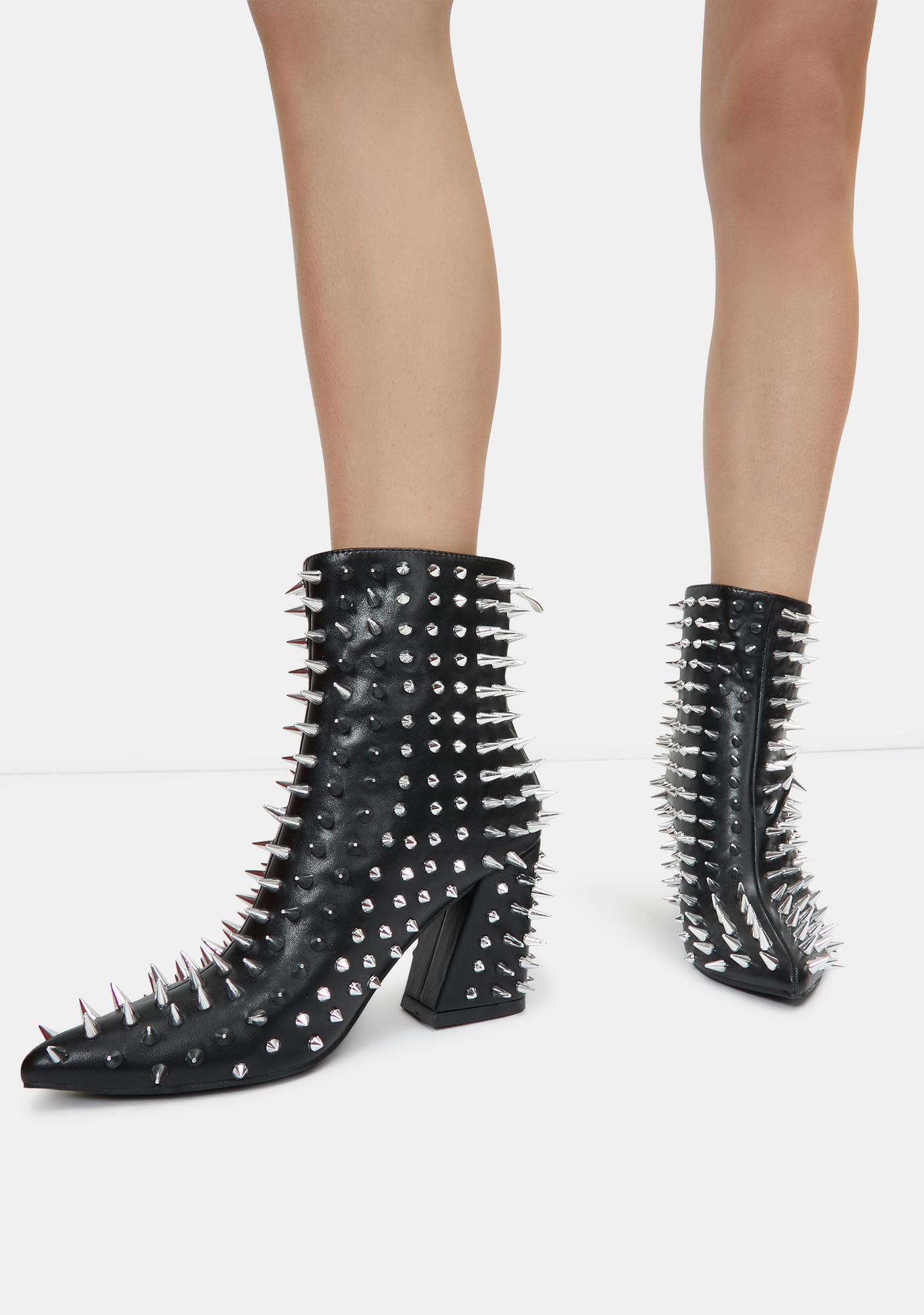 Vegan Leather Spike Stud Ankle Boots Black Dolls Kill
