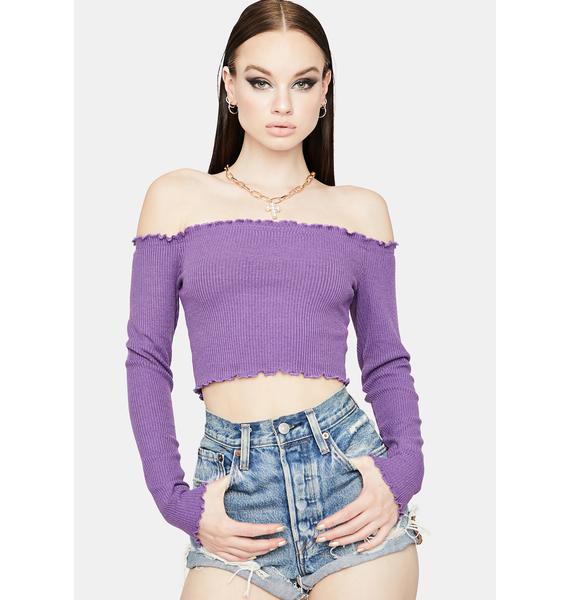 purple off the shoulder long sleeve top