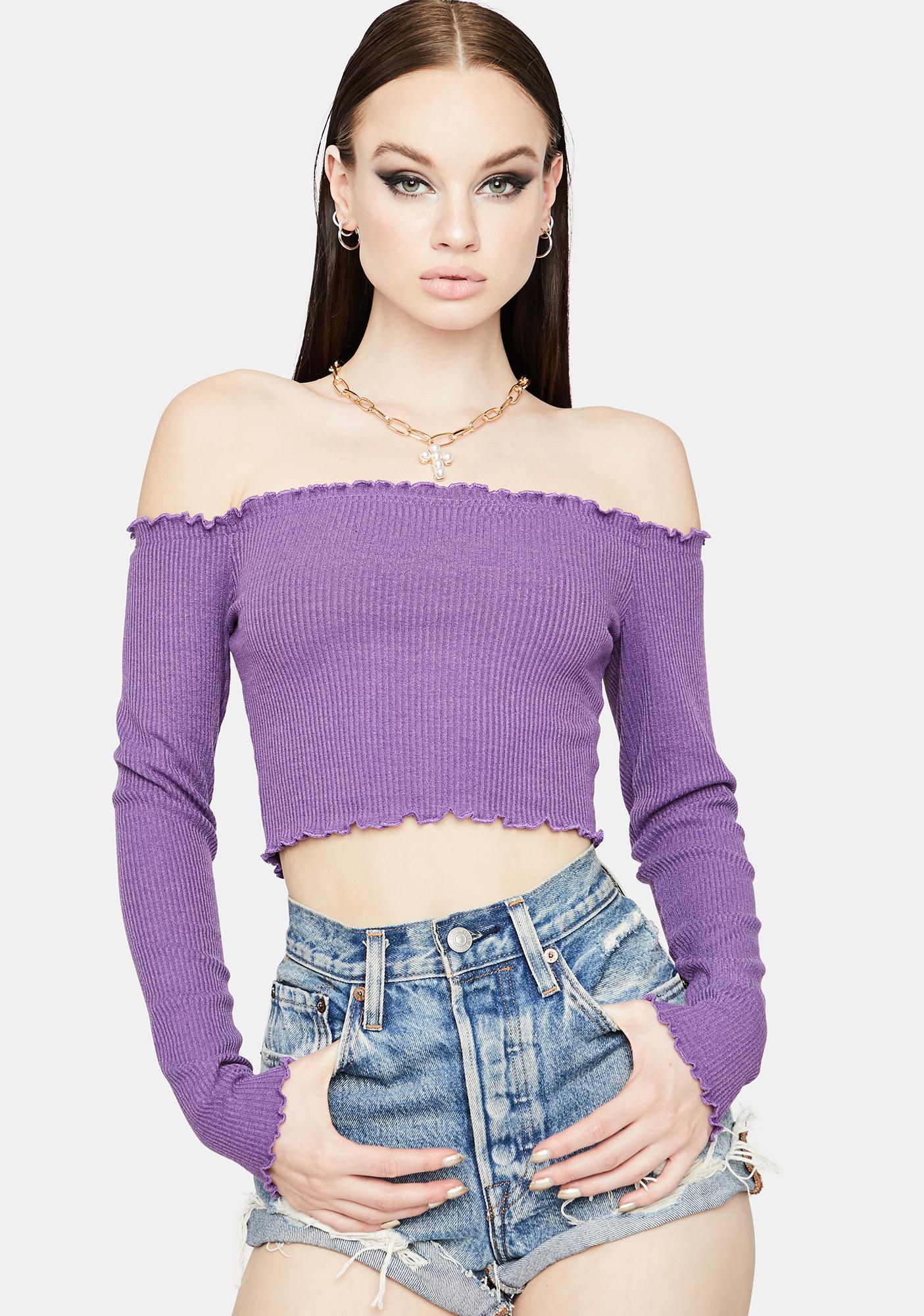 Purple off the shoulder long sleeve top Clearance