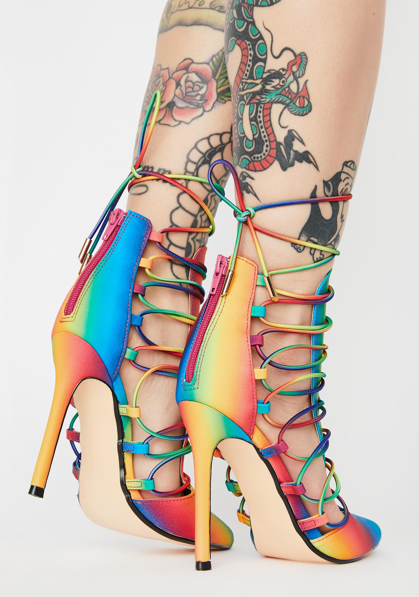 rainbow lace up heels