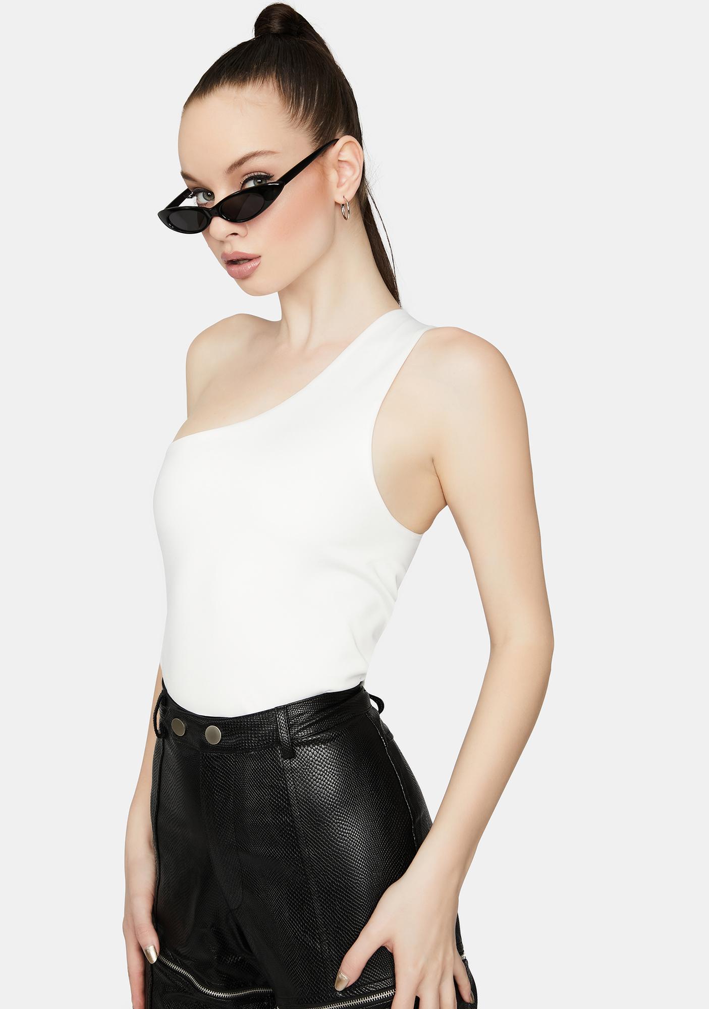 One Shoulder Lace Up Back Crop Top White Dolls Kill