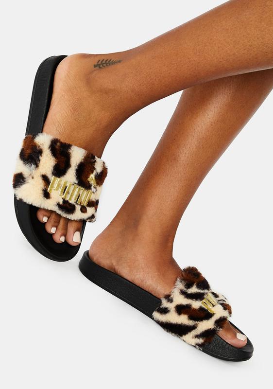 puma furry slides leopard