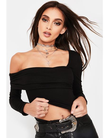 Asymmetric Neckline Long Sleeve Top